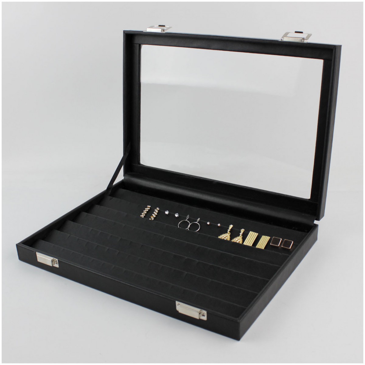 Camlı Deri Küpe Tablası Siyah 24x34 Camlı Deri Küpe Tablası Siyah 24x34