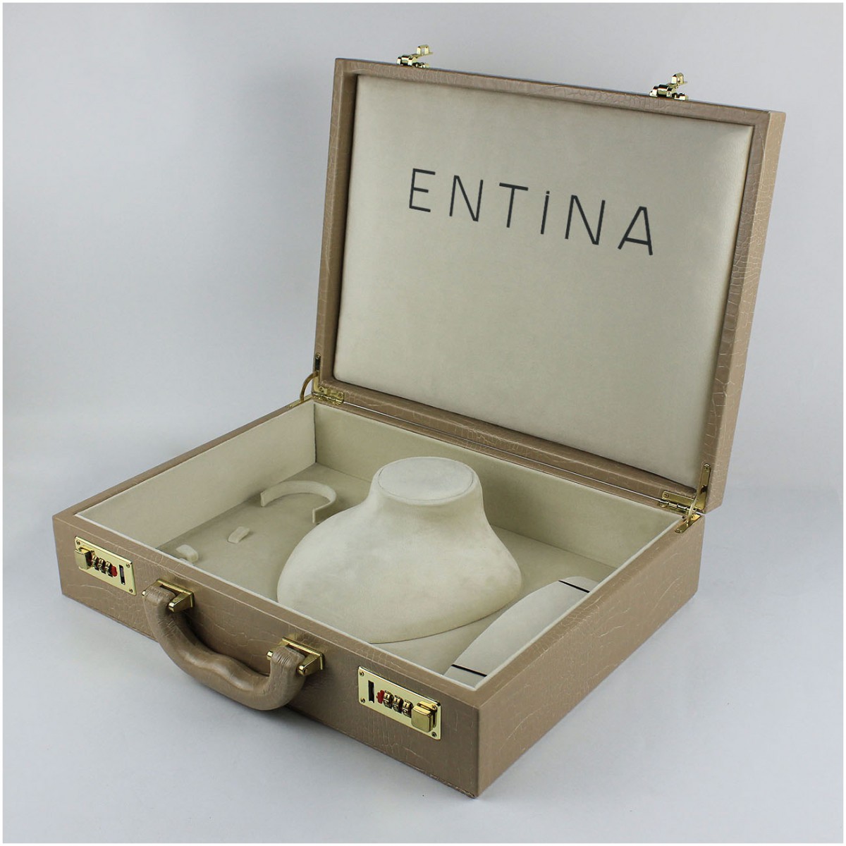 Deri Mücevher Set Çantası Baskılı Krem Deri Mücevher Set Çantası Baskılı Krem