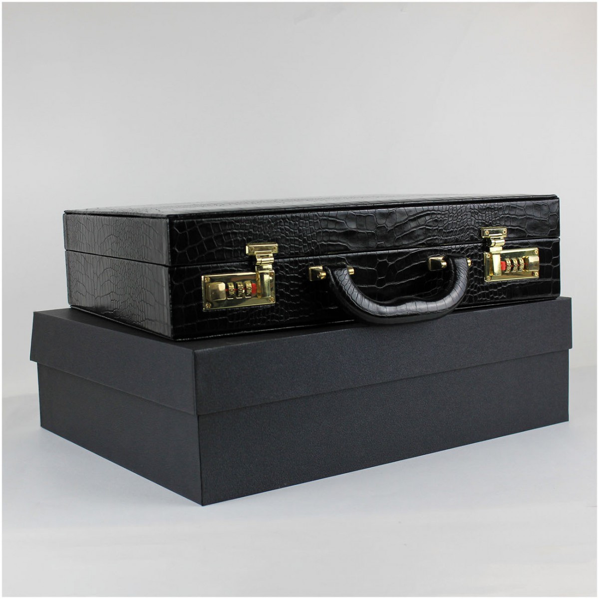 Deri Mücevher Set Çantası Baskılı Siyah Deri Mücevher Set Çantası Baskılı Siyah