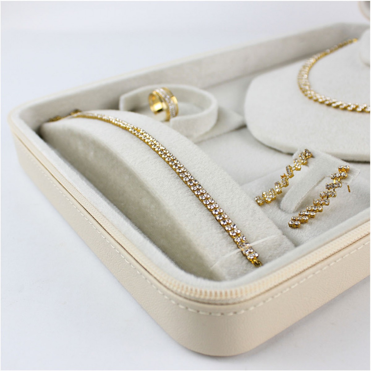 Deri Takı Çantası Mücevher Kutusu Krem Deri Takı Çantası Mücevher Kutusu Krem