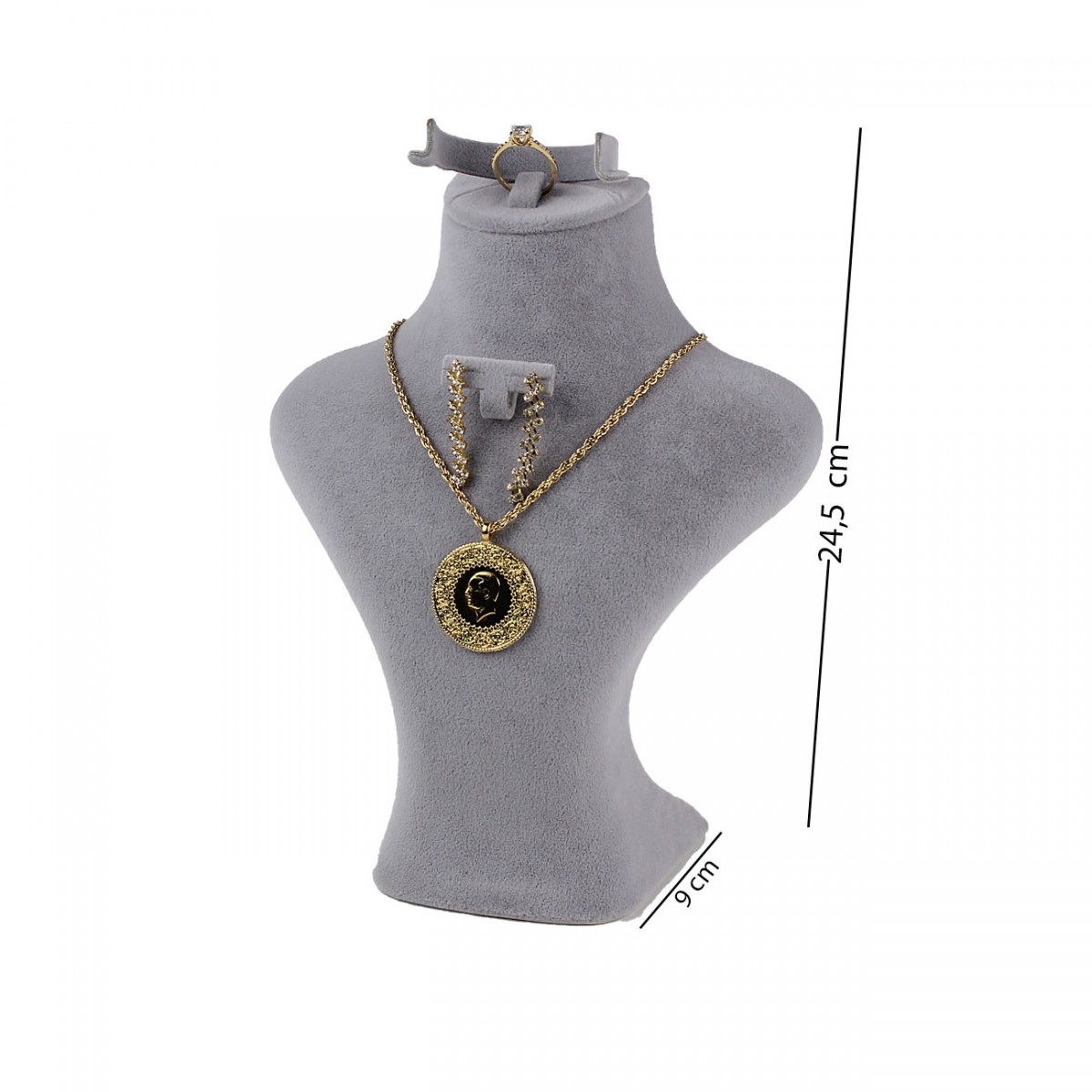 Kadife Set Boyun Manken Takı Standı Kolye Askısı Gri No: 3