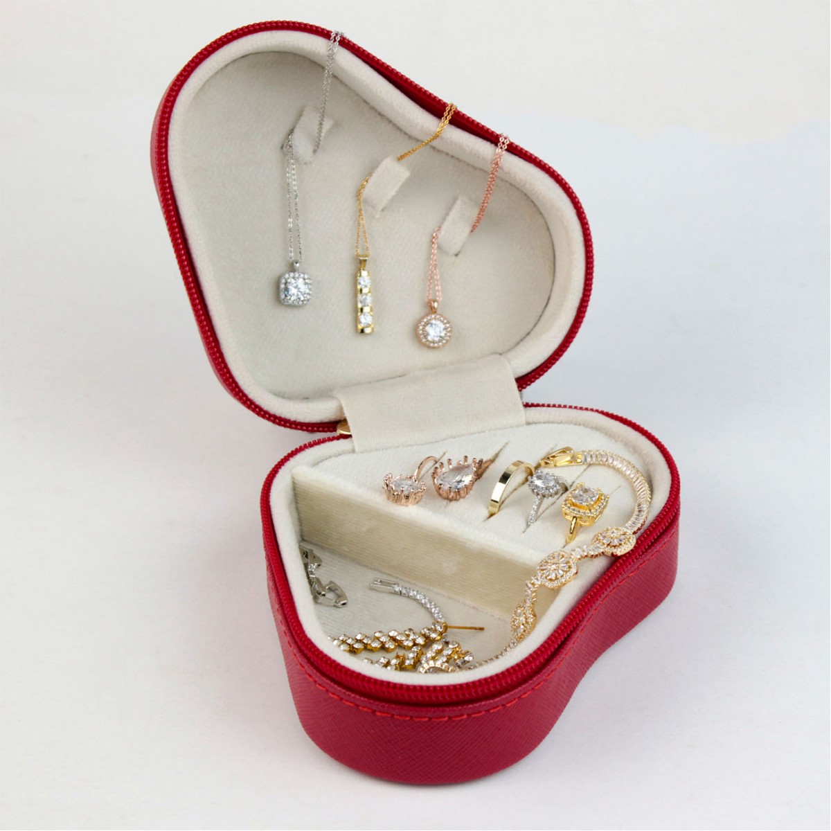 Kalp Mücevher Takı Çantası Kırmızı