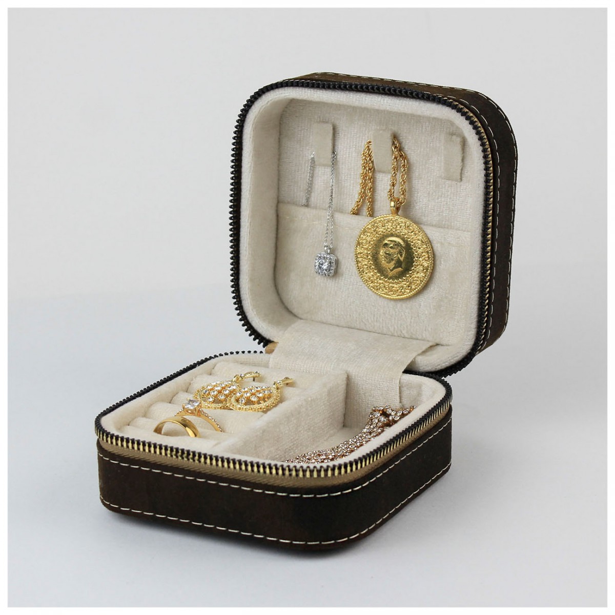 Seyahat Takı Çantası Mücevher Kutusu Koyu Kahverengi Seyahat Takı Çantası Mücevher Kutusu Koyu Kahverengi