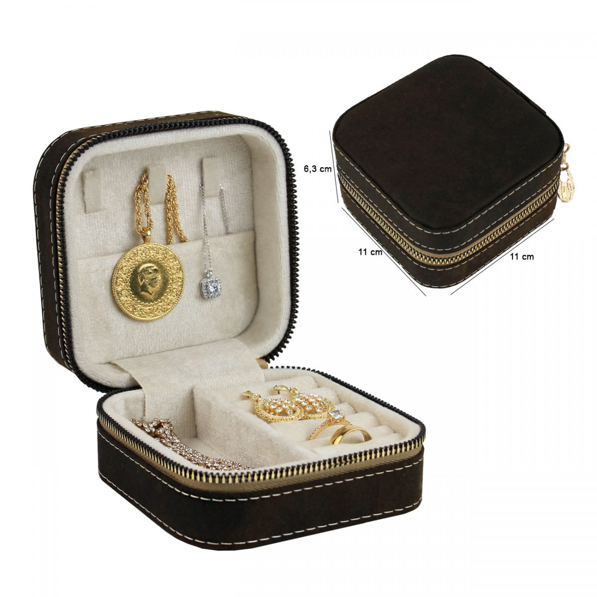 Seyahat Takı Çantası Mücevher Kutusu Koyu Kahverengi Seyahat Takı Çantası Mücevher Kutusu Koyu Kahverengi