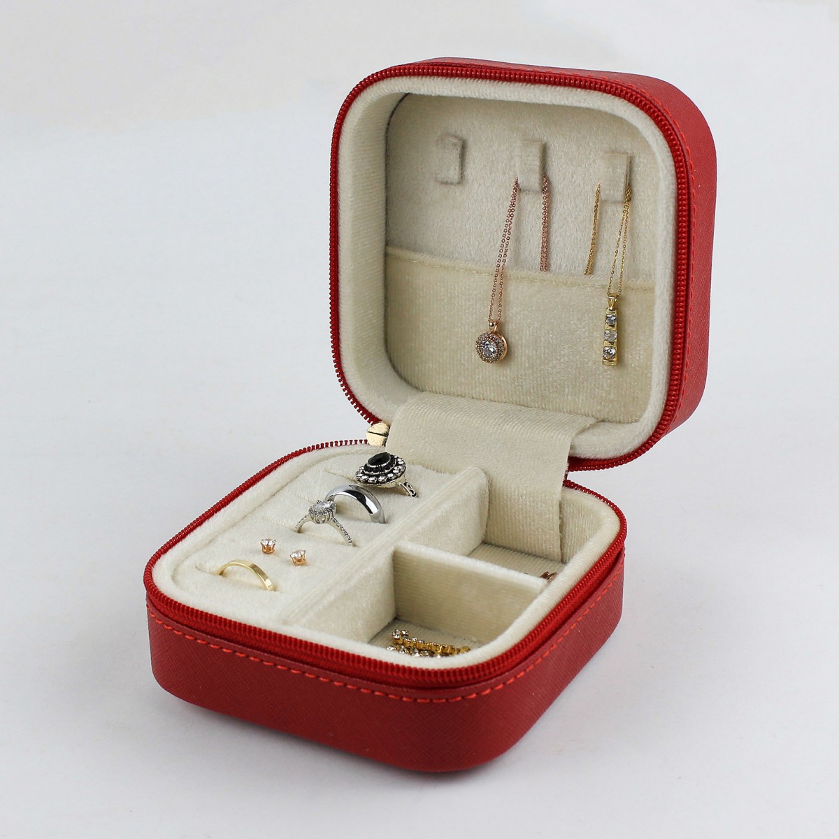 Seyahat Takı Çantası Mücevher Kutusu Kırmızı