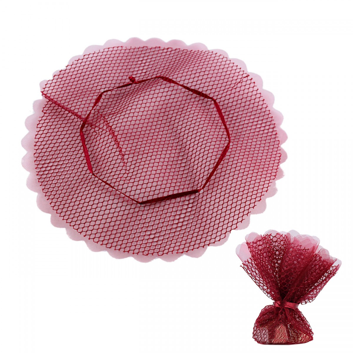 Yuvarlak Büzgülü Tül Kese 100 Adet Bordo