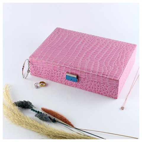 Deri Pembe Mücevher Çantası/Kutusu