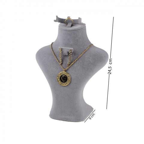 Kadife Set Boyun Manken Takı Standı Kolye Askısı Gri No: 3